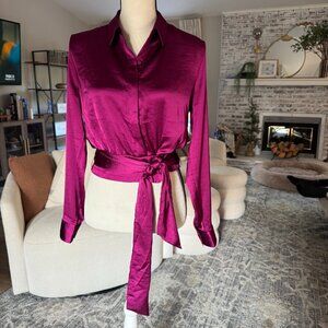 *NWT* Express Portofino Satin Tie Front Smocked Blouse